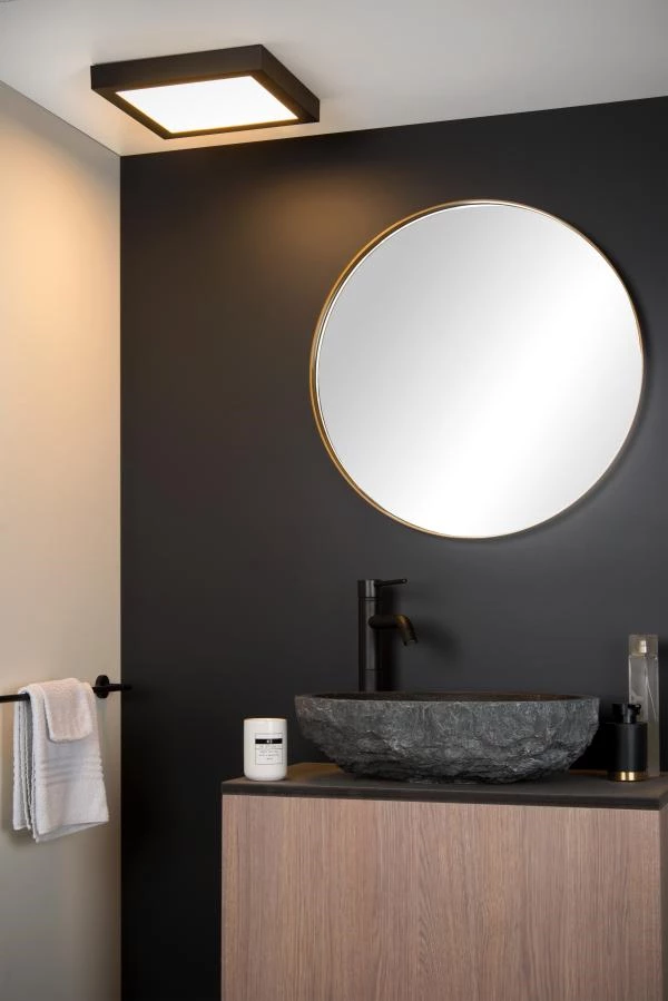 Lucide BRICE-LED - Flush ceiling light Bathroom - LED Dim. - 1x30W 3000K - IP44 - Black - ambiance 1